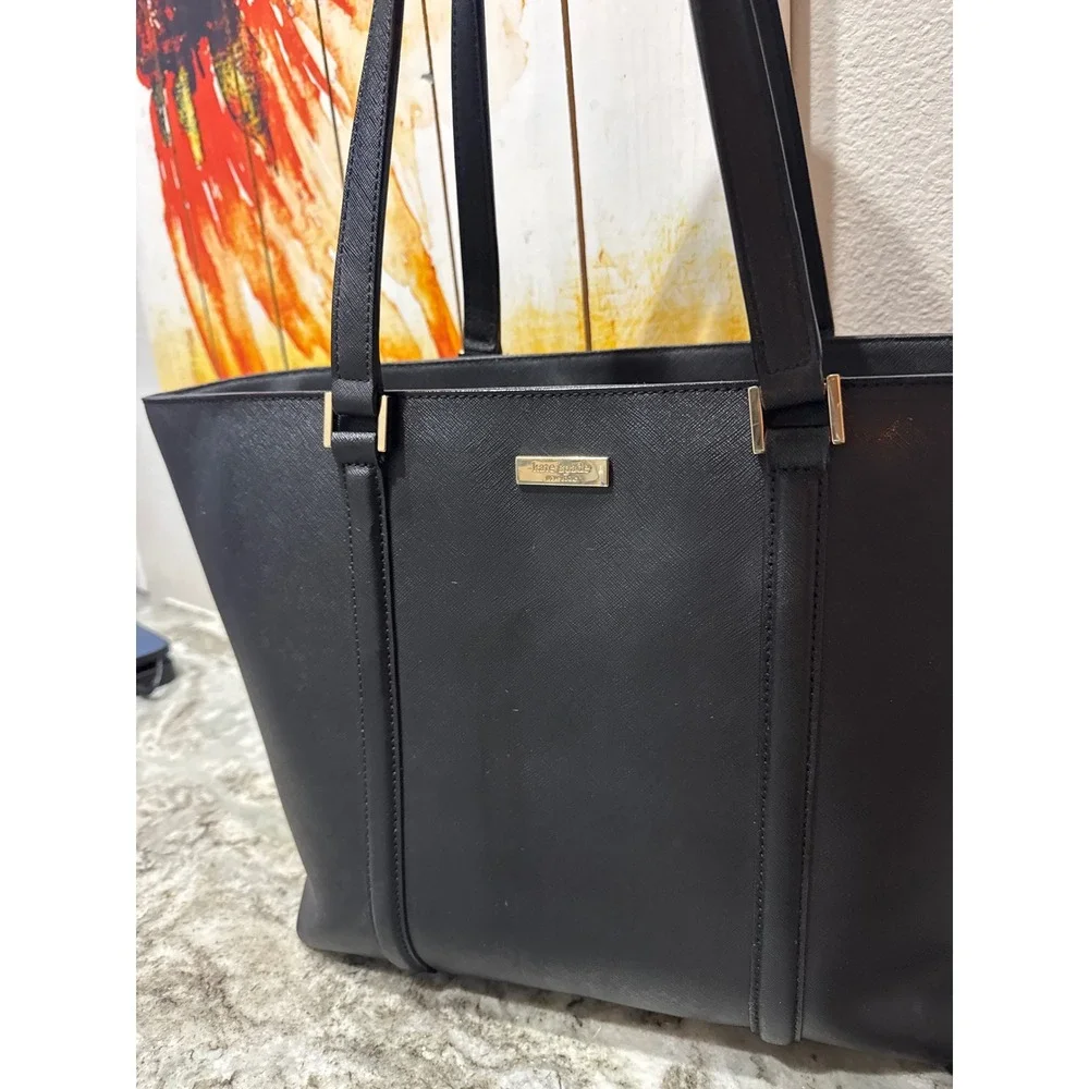 Saffiano Kate Spade Newbury Lane tote black leather bag with gold hardware‎